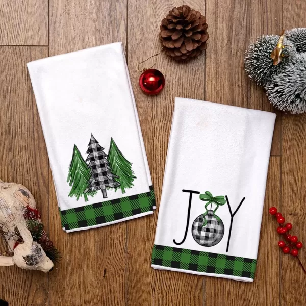 ARKENY Christmas Kitchen Towels Set of 2Black Buffalo Plaid Xmas Tree Dish Towels 18x26 InchHoilday Farmhouse Home Decoration AD096Green 2