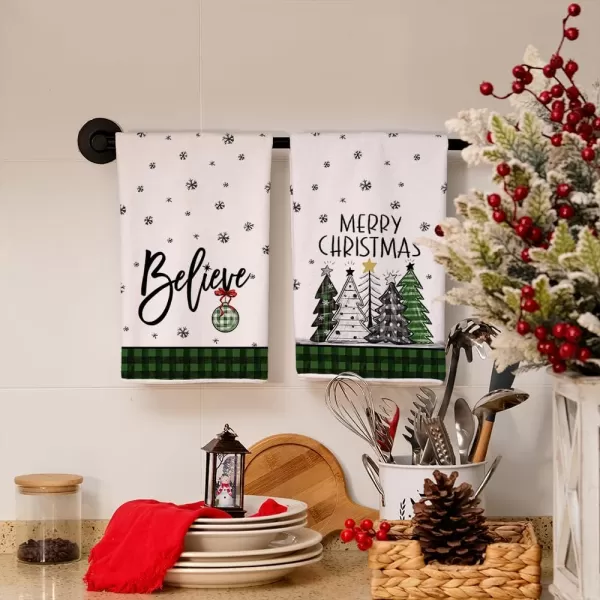 ARKENY Christmas Kitchen Towels Set of 2Black Buffalo Plaid Xmas Tree Dish Towels 18x26 InchHoilday Farmhouse Home Decoration AD096Green 3