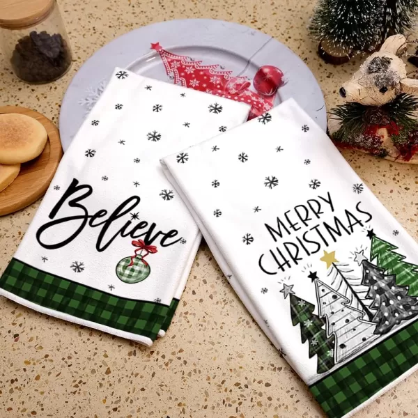 ARKENY Christmas Kitchen Towels Set of 2Black Buffalo Plaid Xmas Tree Dish Towels 18x26 InchHoilday Farmhouse Home Decoration AD096Green 3