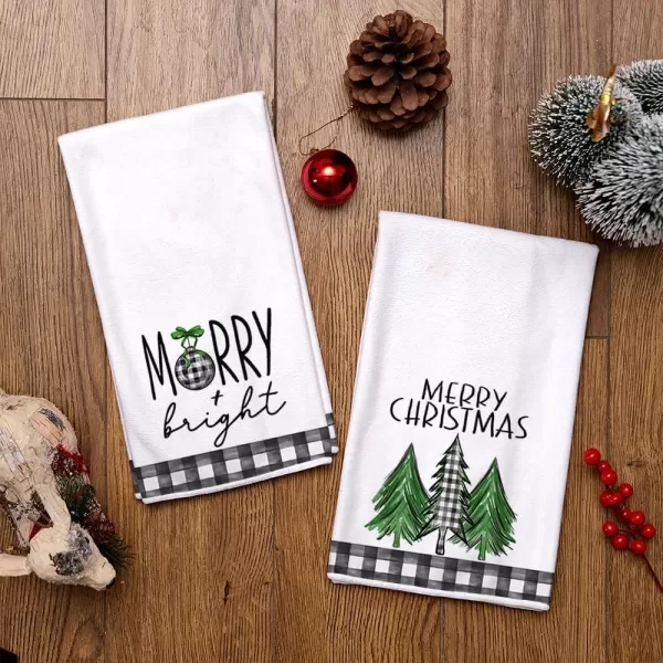 ARKENY Christmas Kitchen Towels Set of 2Black Buffalo Plaid Xmas Tree Dish Towels 18x26 InchHoilday Farmhouse Home Decoration AD096Green Bell 2