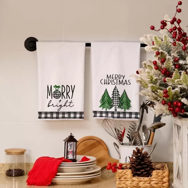 ARKENY Christmas Kitchen Towels Set of 2Black Buffalo Plaid Xmas Tree Dish Towels 18x26 InchHoilday Farmhouse Home Decoration AD096Green Bell 2