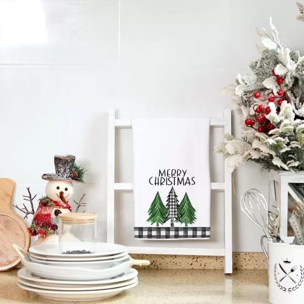 ARKENY Christmas Kitchen Towels Set of 2Black Buffalo Plaid Xmas Tree Dish Towels 18x26 InchHoilday Farmhouse Home Decoration AD096Green Bell 2
