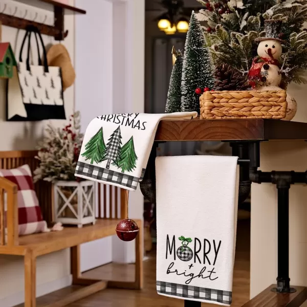 ARKENY Christmas Kitchen Towels Set of 2Black Buffalo Plaid Xmas Tree Dish Towels 18x26 InchHoilday Farmhouse Home Decoration AD096Green Bell 2