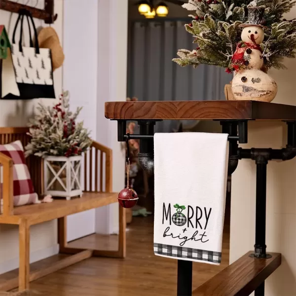 ARKENY Christmas Kitchen Towels Set of 2Black Buffalo Plaid Xmas Tree Dish Towels 18x26 InchHoilday Farmhouse Home Decoration AD096Green Bell 2