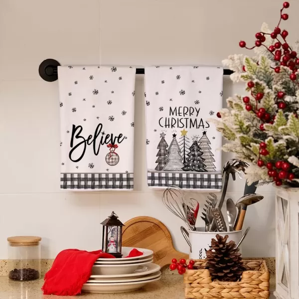 ARKENY Christmas Kitchen Towels Set of 2Black Buffalo Plaid Xmas Tree Dish Towels 18x26 InchHoilday Farmhouse Home Decoration AD096Grey