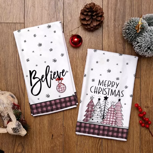 ARKENY Christmas Kitchen Towels Set of 2Black Buffalo Plaid Xmas Tree Dish Towels 18x26 InchHoilday Farmhouse Home Decoration AD096Pink 2