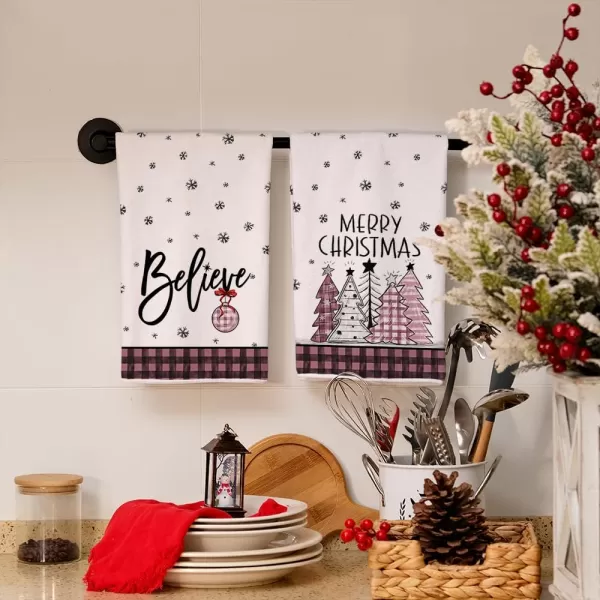 ARKENY Christmas Kitchen Towels Set of 2Black Buffalo Plaid Xmas Tree Dish Towels 18x26 InchHoilday Farmhouse Home Decoration AD096Pink 2