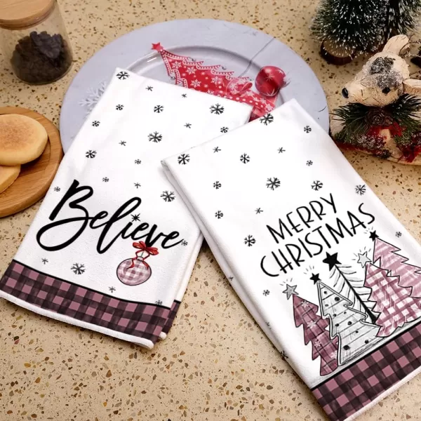 ARKENY Christmas Kitchen Towels Set of 2Black Buffalo Plaid Xmas Tree Dish Towels 18x26 InchHoilday Farmhouse Home Decoration AD096Pink 2