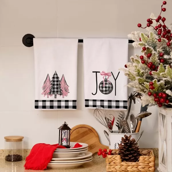 ARKENY Christmas Kitchen Towels Set of 2Black Buffalo Plaid Xmas Tree Dish Towels 18x26 InchHoilday Farmhouse Home Decoration AD096Pink