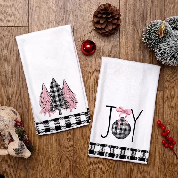 ARKENY Christmas Kitchen Towels Set of 2Black Buffalo Plaid Xmas Tree Dish Towels 18x26 InchHoilday Farmhouse Home Decoration AD096Pink