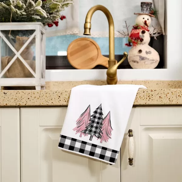 ARKENY Christmas Kitchen Towels Set of 2Black Buffalo Plaid Xmas Tree Dish Towels 18x26 InchHoilday Farmhouse Home Decoration AD096Pink