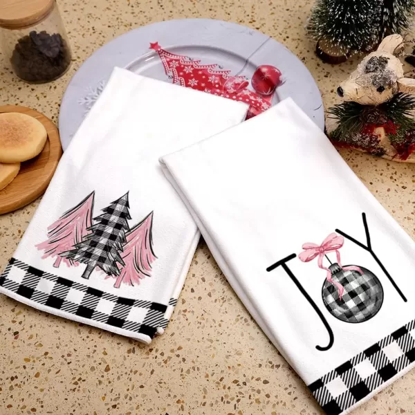 ARKENY Christmas Kitchen Towels Set of 2Black Buffalo Plaid Xmas Tree Dish Towels 18x26 InchHoilday Farmhouse Home Decoration AD096Pink