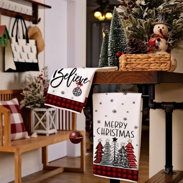 ARKENY Christmas Kitchen Towels Set of 2Black Buffalo Plaid Xmas Tree Dish Towels 18x26 InchHoilday Farmhouse Home Decoration AD096Red 2