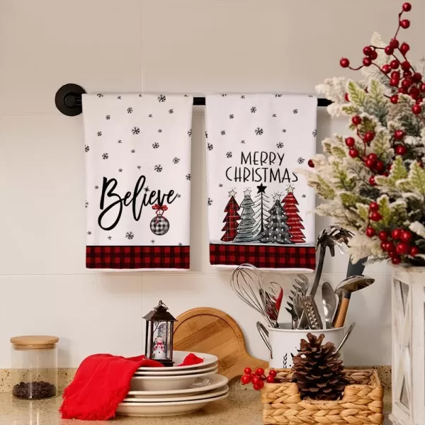 ARKENY Christmas Kitchen Towels Set of 2Black Buffalo Plaid Xmas Tree Dish Towels 18x26 InchHoilday Farmhouse Home Decoration AD096Red 2
