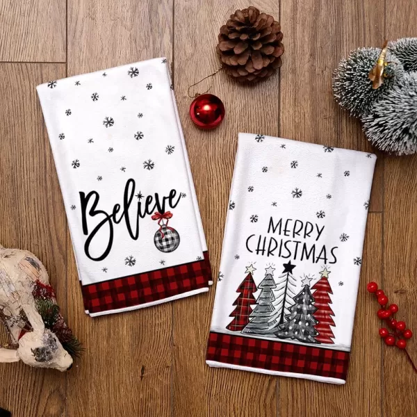 ARKENY Christmas Kitchen Towels Set of 2Black Buffalo Plaid Xmas Tree Dish Towels 18x26 InchHoilday Farmhouse Home Decoration AD096Red 2