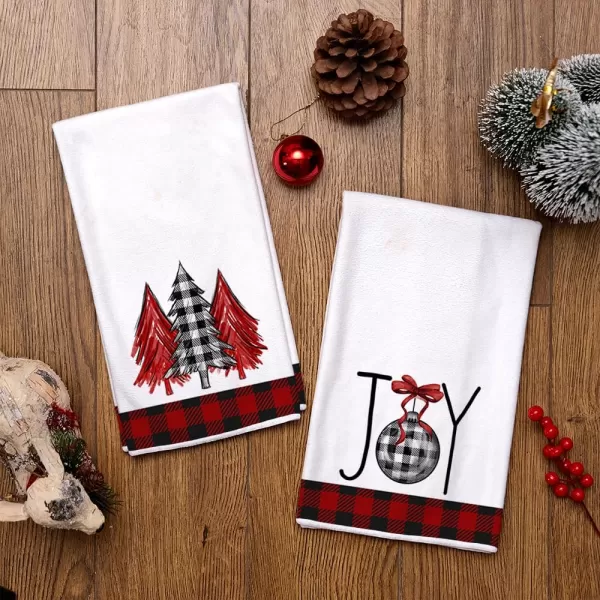 ARKENY Christmas Kitchen Towels Set of 2Black Buffalo Plaid Xmas Tree Dish Towels 18x26 InchHoilday Farmhouse Home Decoration AD096Red