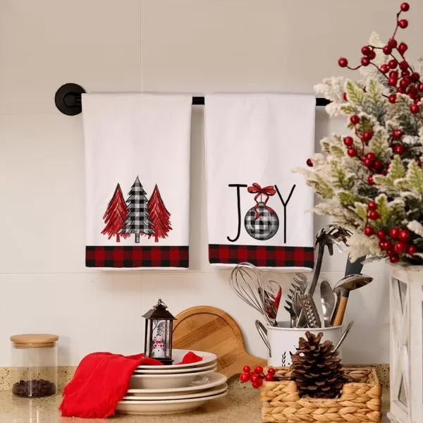 ARKENY Christmas Kitchen Towels Set of 2Black Buffalo Plaid Xmas Tree Dish Towels 18x26 InchHoilday Farmhouse Home Decoration AD096Red