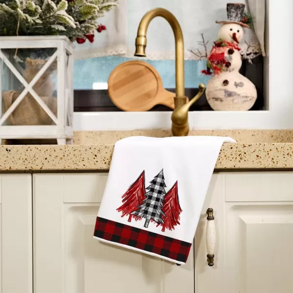 ARKENY Christmas Kitchen Towels Set of 2Black Buffalo Plaid Xmas Tree Dish Towels 18x26 InchHoilday Farmhouse Home Decoration AD096Red