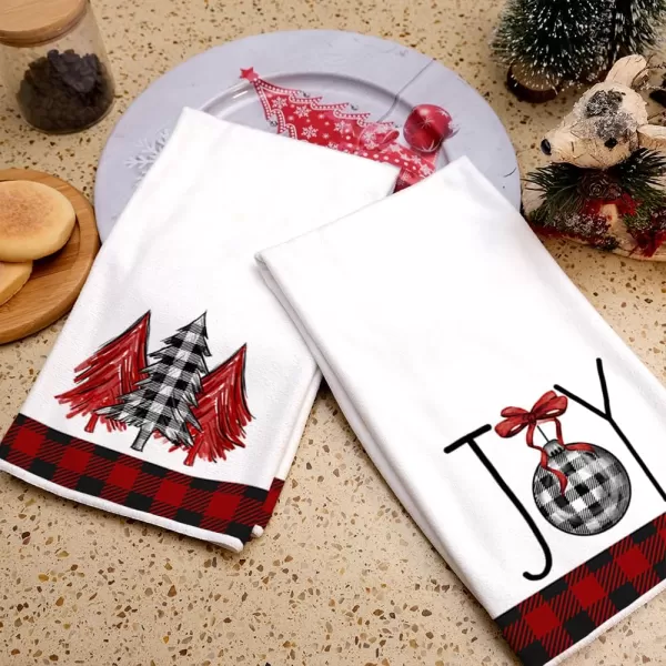 ARKENY Christmas Kitchen Towels Set of 2Black Buffalo Plaid Xmas Tree Dish Towels 18x26 InchHoilday Farmhouse Home Decoration AD096Red