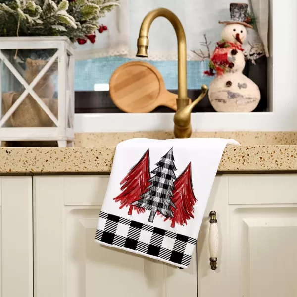 ARKENY Christmas Kitchen Towels Set of 2Black Buffalo Plaid Xmas Tree Dish Towels 18x26 InchHoilday Farmhouse Home Decoration AD096Red One Piece