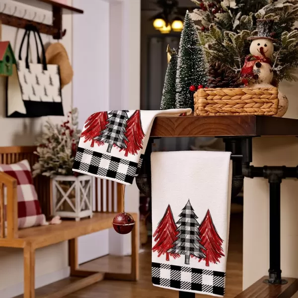 ARKENY Christmas Kitchen Towels Set of 2Black Buffalo Plaid Xmas Tree Dish Towels 18x26 InchHoilday Farmhouse Home Decoration AD096Red Two Piece