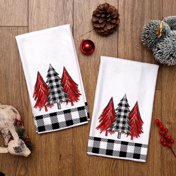 ARKENY Christmas Kitchen Towels Set of 2Black Buffalo Plaid Xmas Tree Dish Towels 18x26 InchHoilday Farmhouse Home Decoration AD096Red Two Piece