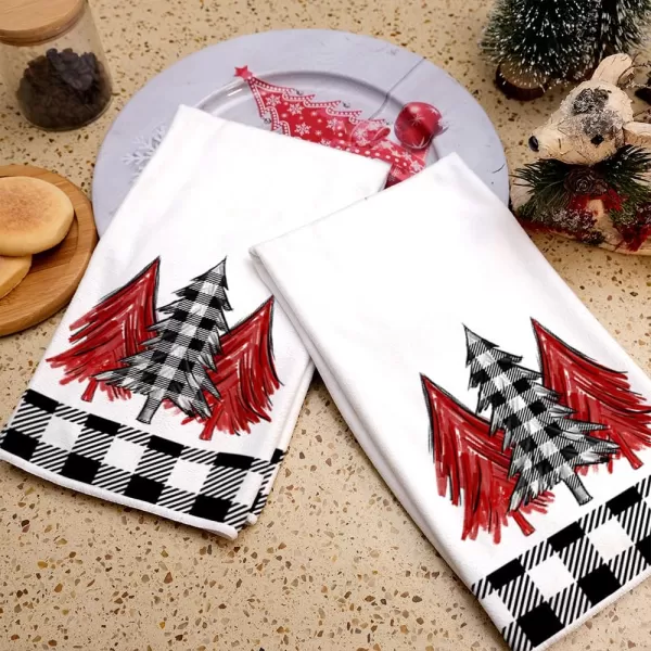 ARKENY Christmas Kitchen Towels Set of 2Black Buffalo Plaid Xmas Tree Dish Towels 18x26 InchHoilday Farmhouse Home Decoration AD096Red Two Piece