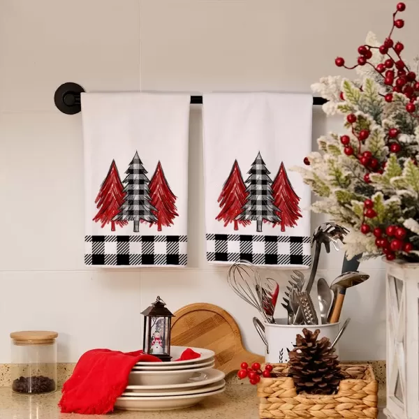 ARKENY Christmas Kitchen Towels Set of 2Black Buffalo Plaid Xmas Tree Dish Towels 18x26 InchHoilday Farmhouse Home Decoration AD096Red Two Piece