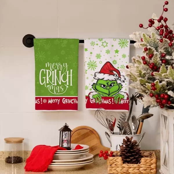 ARKENY Christmas Kitchen Towels Set of 2Green Merry Grinchmas Snowflake Dish Towels 18x26 InchHoilday Farmhouse Home Decoration AD110Red