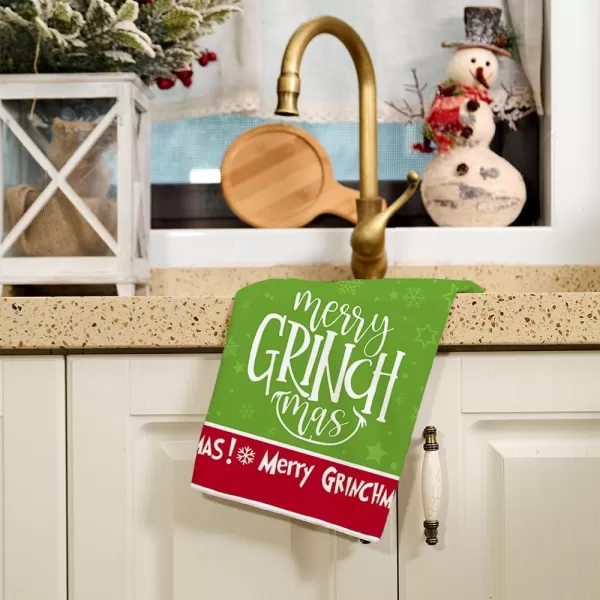 ARKENY Christmas Kitchen Towels Set of 2Green Merry Grinchmas Snowflake Dish Towels 18x26 InchHoilday Farmhouse Home Decoration AD110Red