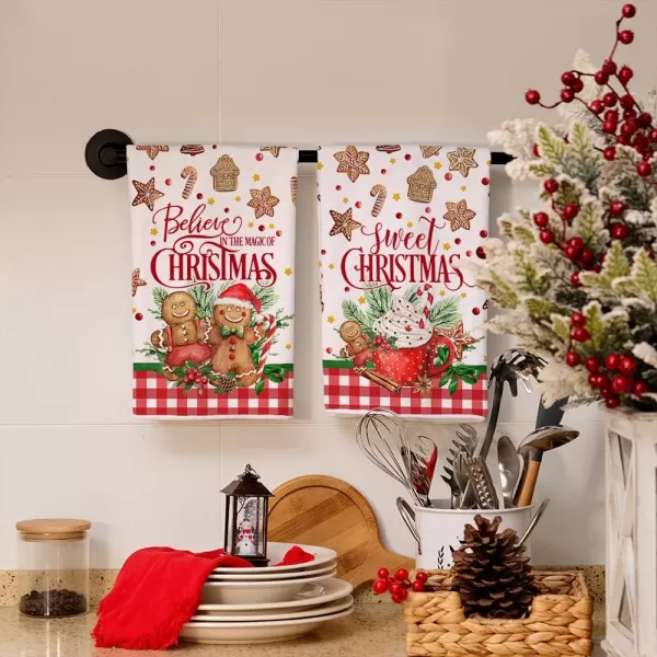 ARKENY Christmas Kitchen Towels Set of 2Green Merry Grinchmas Snowflake Dish Towels 18x26 InchHoilday Farmhouse Home Decoration AD110Red Gingerbreadman