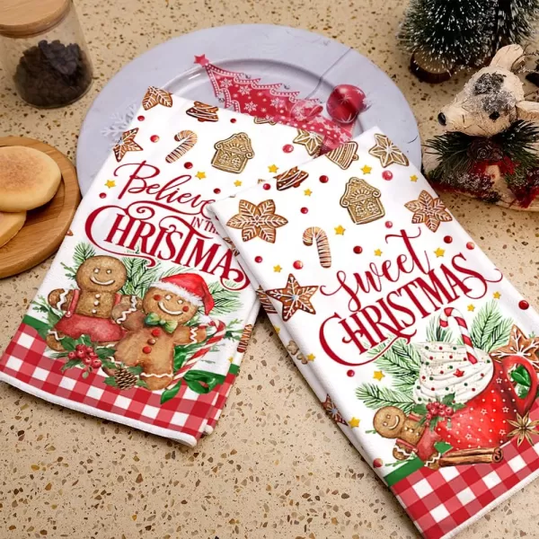 ARKENY Christmas Kitchen Towels Set of 2Green Merry Grinchmas Snowflake Dish Towels 18x26 InchHoilday Farmhouse Home Decoration AD110Red Gingerbreadman