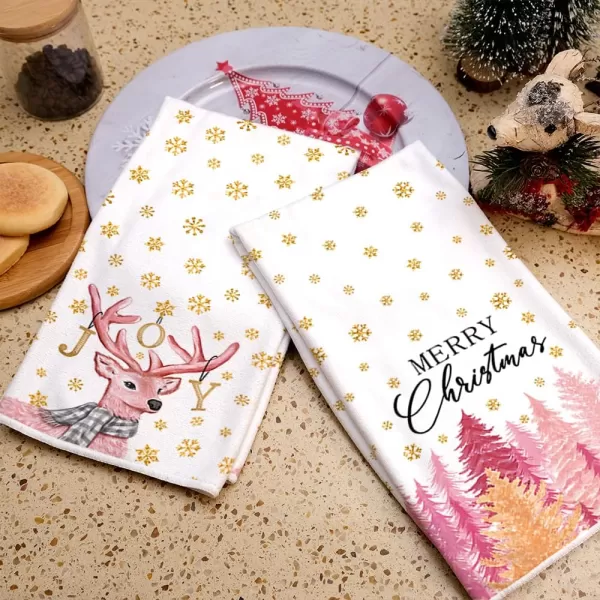 ARKENY Christmas Kitchen Towels Set of 2Pink Buffalo Plaid Xmas Tree Dish Towels 18x26 InchHoilday Farmhouse Home Decoration AD104Gloden