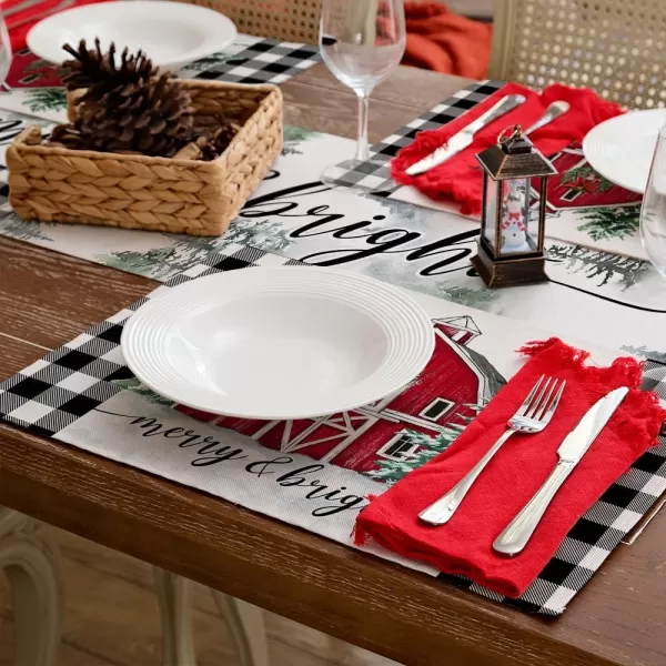 ARKENY Christmas Placemats 12x18 Inches Set of 4Log Cabin Snow Tree Winter Seasonal Burlap Buffalo Plaid Farmhouse Indoor Kitchen Dining Table Holiday Decoration for Home Party AP47018Buffalo Plaid Placemats Set of 4  12X18