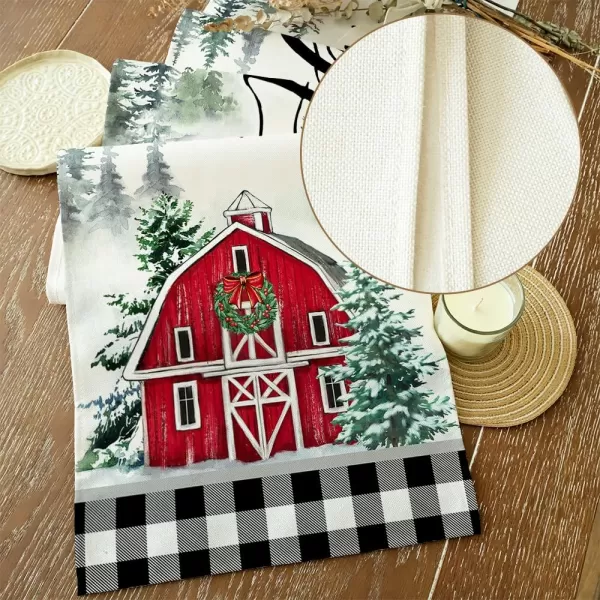 ARKENY Christmas Placemats 12x18 Inches Set of 4Log Cabin Snow Tree Winter Seasonal Burlap Buffalo Plaid Farmhouse Indoor Kitchen Dining Table Holiday Decoration for Home Party AP47018Buffalo Plaid Table Runner  13X72