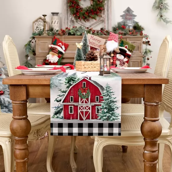 ARKENY Christmas Placemats 12x18 Inches Set of 4Log Cabin Snow Tree Winter Seasonal Burlap Buffalo Plaid Farmhouse Indoor Kitchen Dining Table Holiday Decoration for Home Party AP47018Buffalo Plaid Table Runner  13X72