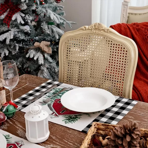 ARKENY Christmas Placemats 12x18 Inches Set of 4Log Cabin Snow Tree Winter Seasonal Burlap Buffalo Plaid Farmhouse Indoor Kitchen Dining Table Holiday Decoration for Home Party AP47018Buffalo Plaid Placemats Set of 4  12X18