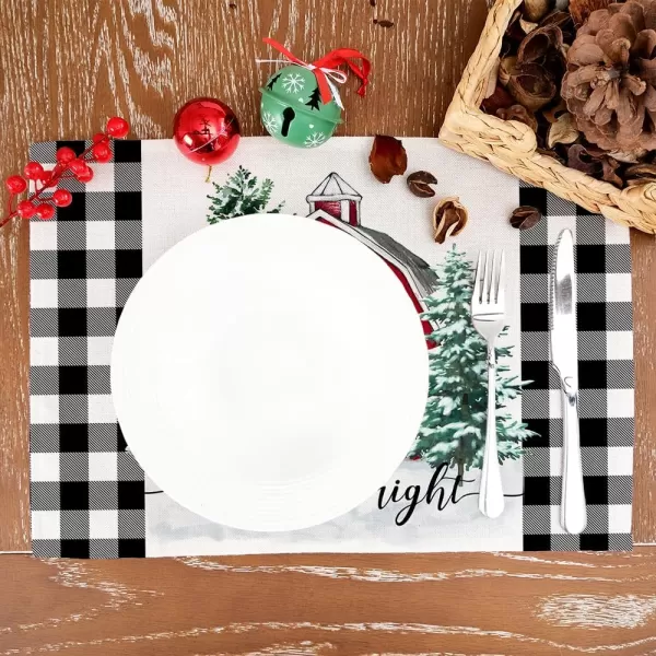 ARKENY Christmas Placemats 12x18 Inches Set of 4Log Cabin Snow Tree Winter Seasonal Burlap Buffalo Plaid Farmhouse Indoor Kitchen Dining Table Holiday Decoration for Home Party AP47018Buffalo Plaid Placemats Set of 4  12X18