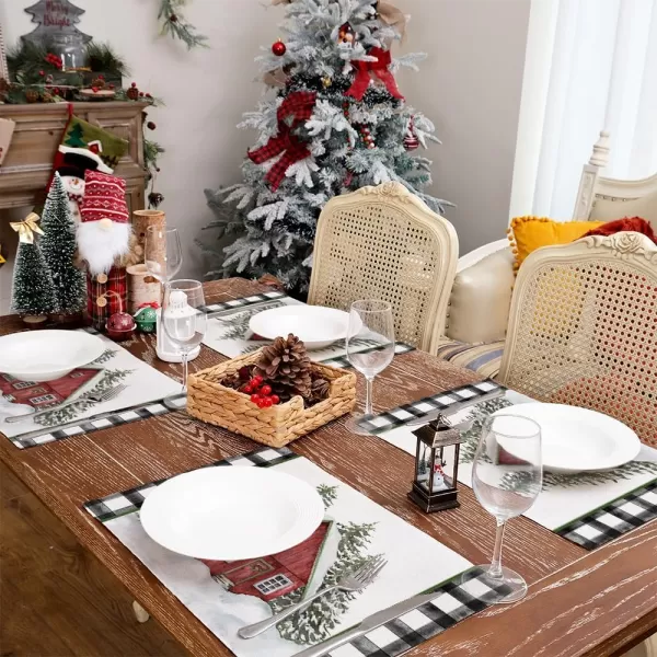 ARKENY Christmas Placemats 12x18 Inches Set of 4Log Cabin Snow Tree Winter Seasonal Burlap Buffalo Plaid Farmhouse Indoor Kitchen Dining Table Holiday Decoration for Home Party AP47018Multicolor Placemats Set of 4  12X18