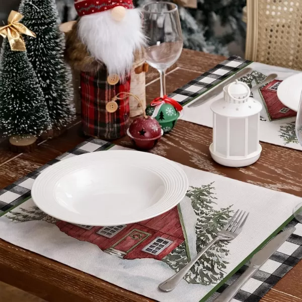 ARKENY Christmas Placemats 12x18 Inches Set of 4Log Cabin Snow Tree Winter Seasonal Burlap Buffalo Plaid Farmhouse Indoor Kitchen Dining Table Holiday Decoration for Home Party AP47018Multicolor Placemats Set of 4  12X18