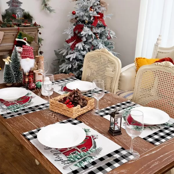 ARKENY Christmas Placemats 12x18 Inches Set of 4Log Cabin Snow Tree Winter Seasonal Burlap Buffalo Plaid Farmhouse Indoor Kitchen Dining Table Holiday Decoration for Home Party AP47018Buffalo Plaid Placemats Set of 4  12X18