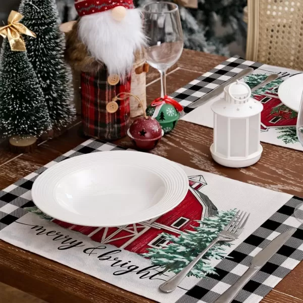 ARKENY Christmas Placemats 12x18 Inches Set of 4Log Cabin Snow Tree Winter Seasonal Burlap Buffalo Plaid Farmhouse Indoor Kitchen Dining Table Holiday Decoration for Home Party AP47018Buffalo Plaid Placemats Set of 4  12X18
