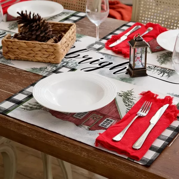 ARKENY Christmas Placemats 12x18 Inches Set of 4Log Cabin Snow Tree Winter Seasonal Burlap Buffalo Plaid Farmhouse Indoor Kitchen Dining Table Holiday Decoration for Home Party AP47018Multicolor Placemats Set of 4  12X18