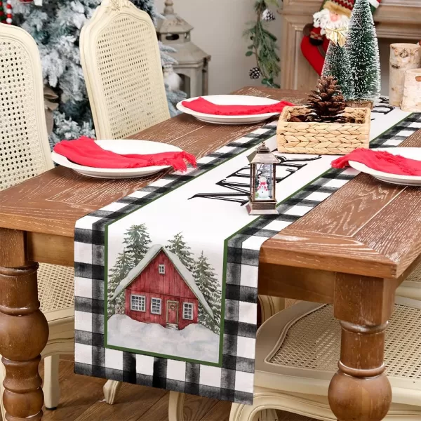 ARKENY Christmas Placemats 12x18 Inches Set of 4Log Cabin Snow Tree Winter Seasonal Burlap Buffalo Plaid Farmhouse Indoor Kitchen Dining Table Holiday Decoration for Home Party AP47018Multi Color Table Runner  13X72