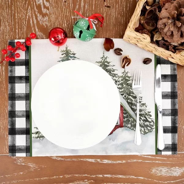 ARKENY Christmas Placemats 12x18 Inches Set of 4Log Cabin Snow Tree Winter Seasonal Burlap Buffalo Plaid Farmhouse Indoor Kitchen Dining Table Holiday Decoration for Home Party AP47018Multicolor Placemats Set of 4  12X18