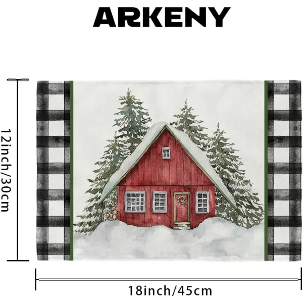 ARKENY Christmas Placemats 12x18 Inches Set of 4Log Cabin Snow Tree Winter Seasonal Burlap Buffalo Plaid Farmhouse Indoor Kitchen Dining Table Holiday Decoration for Home Party AP47018Multicolor Placemats Set of 4  12X18