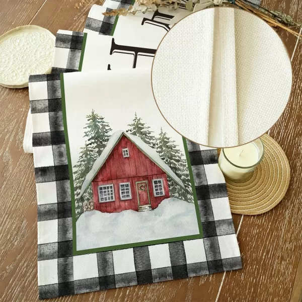 ARKENY Christmas Placemats 12x18 Inches Set of 4Log Cabin Snow Tree Winter Seasonal Burlap Buffalo Plaid Farmhouse Indoor Kitchen Dining Table Holiday Decoration for Home Party AP47018Multi Color Table Runner  13X72