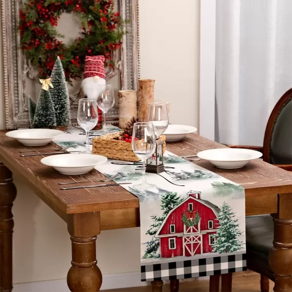 ARKENY Christmas Placemats 12x18 Inches Set of 4Log Cabin Snow Tree Winter Seasonal Burlap Buffalo Plaid Farmhouse Indoor Kitchen Dining Table Holiday Decoration for Home Party AP47018Buffalo Plaid Table Runner  13X72