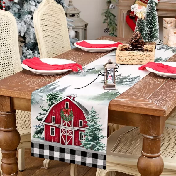 ARKENY Christmas Placemats 12x18 Inches Set of 4Log Cabin Snow Tree Winter Seasonal Burlap Buffalo Plaid Farmhouse Indoor Kitchen Dining Table Holiday Decoration for Home Party AP47018Buffalo Plaid Table Runner  13X72