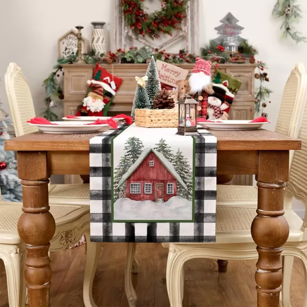 ARKENY Christmas Placemats 12x18 Inches Set of 4Log Cabin Snow Tree Winter Seasonal Burlap Buffalo Plaid Farmhouse Indoor Kitchen Dining Table Holiday Decoration for Home Party AP47018Multi Color Table Runner  13X72